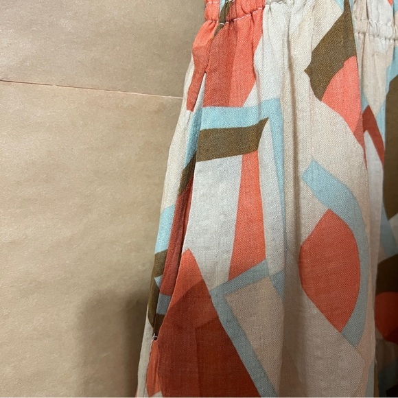 THML | NWT Mia Midi Dress Tie Neck Smocked Tiered Popover Geometric Print Size S - Picture 10 of 14